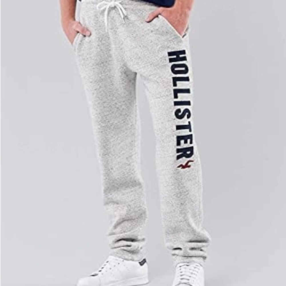 Hollister Light Gray Logo Sweatpants with Navy & Red Accents